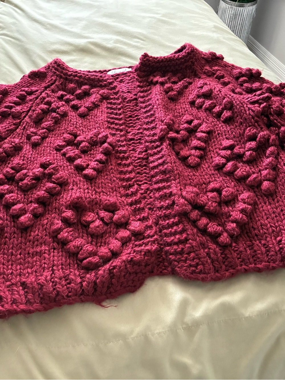 Chicwish Chunky Bobble Knit Cardigan - Deep Berry